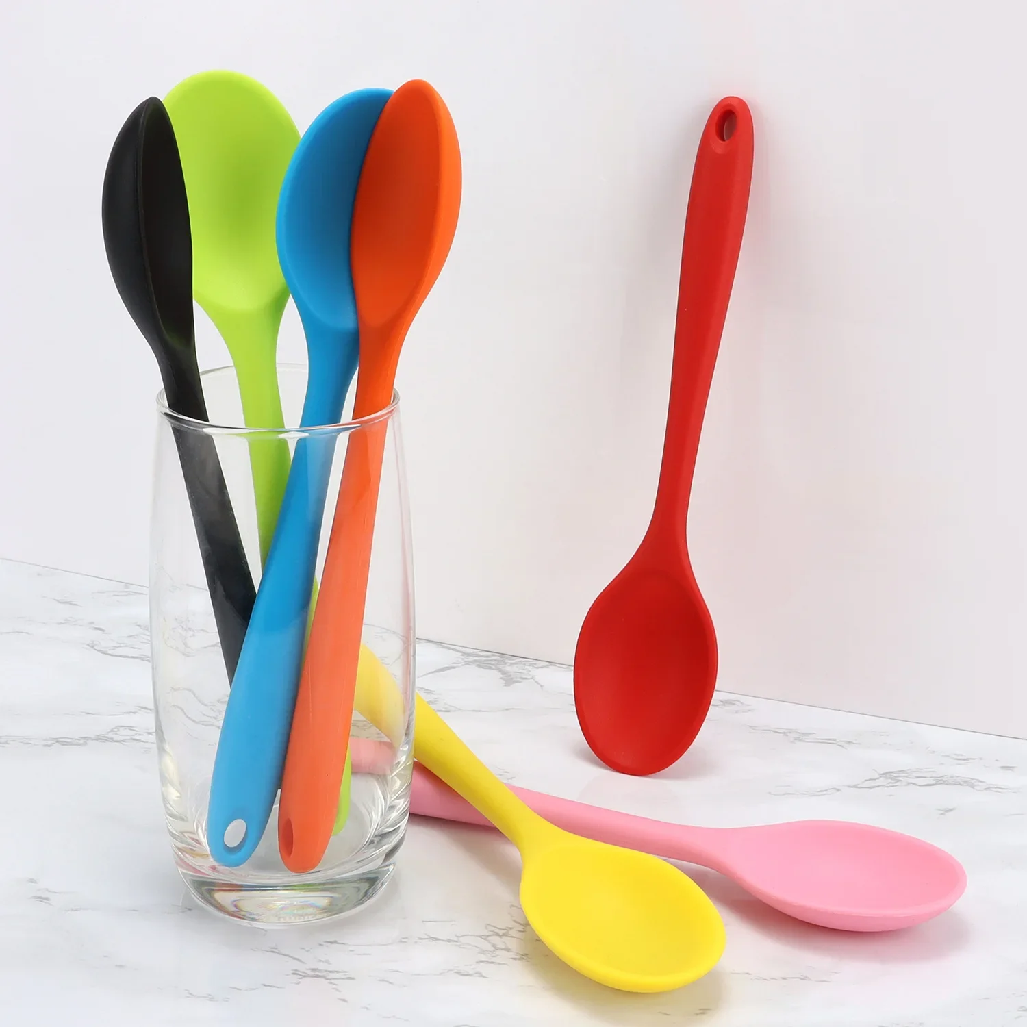 Long Handle Silicone Noodle Spoon Rice Salad Mixing Kitchen Teaspoon Denser Spoons, SaladSpoon, Seasoning SpoonTableware