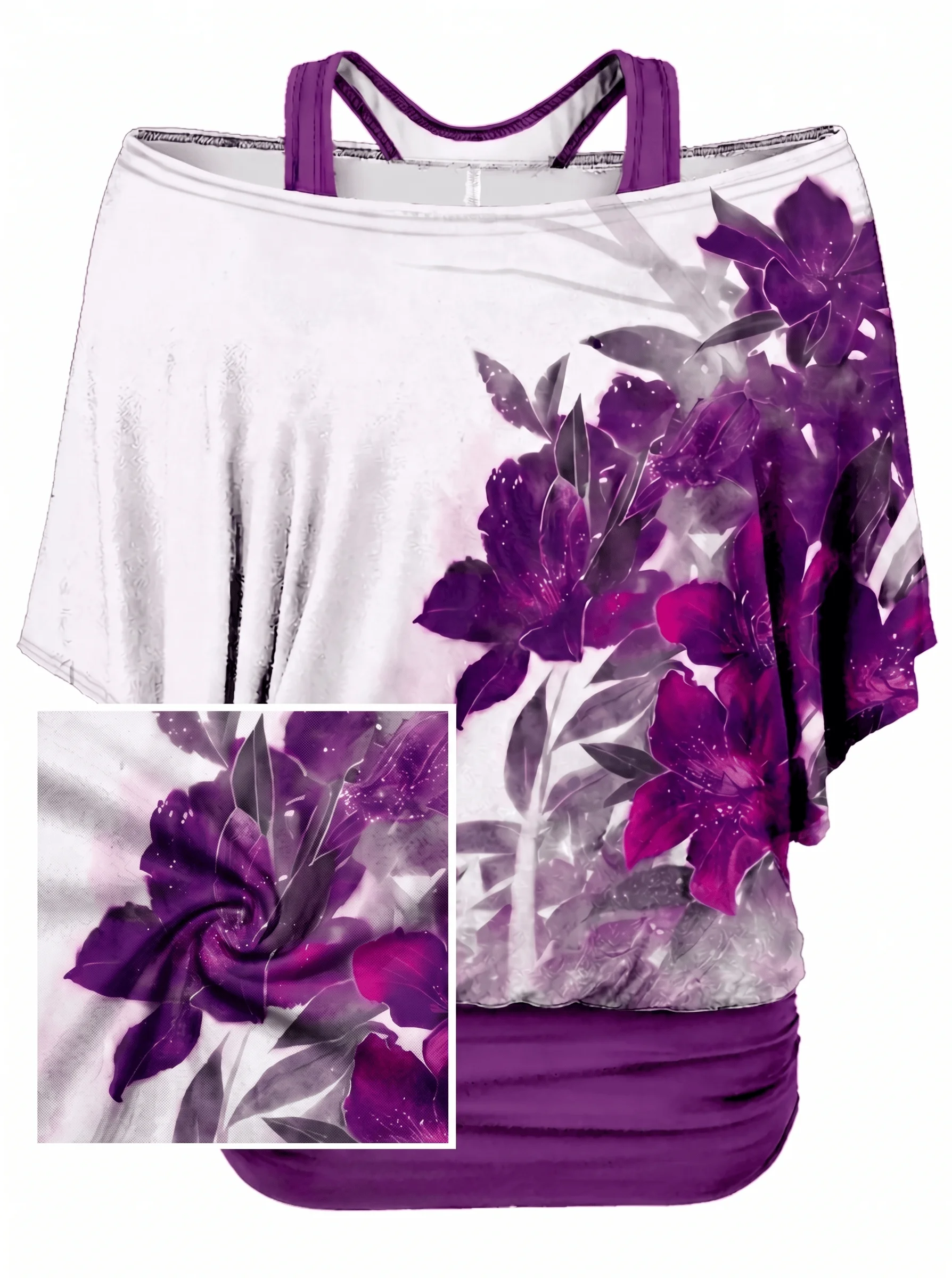 Japanese Traditional Flowers Sea Waves Art Print Women's Plus-Size T-Shirt Elegant T Shirts Summer Tops Summer Women's T Shirts