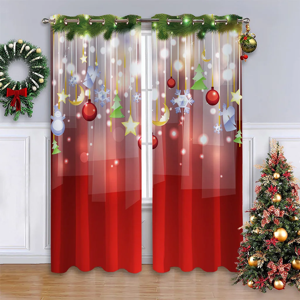 Sparkling Colorful Light Balls for Christmas Decoration, Window Curtains, Living Room Panel, 3D Digital Printing, Christmas Moti