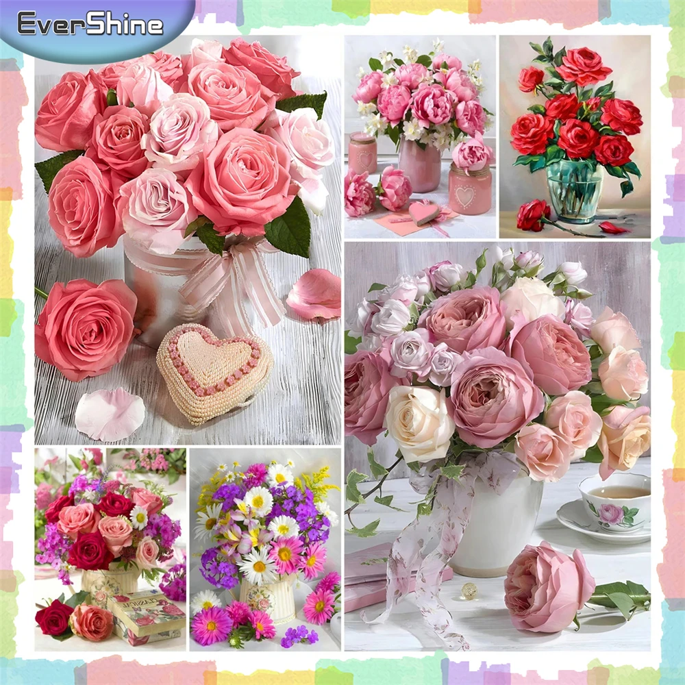 

EverShine New Arrival Diamond Mosaic Rose Daisy Rhinestone Pictures Painting Flower Vase Sale Mosaic Bouquet Valentines Day Gift