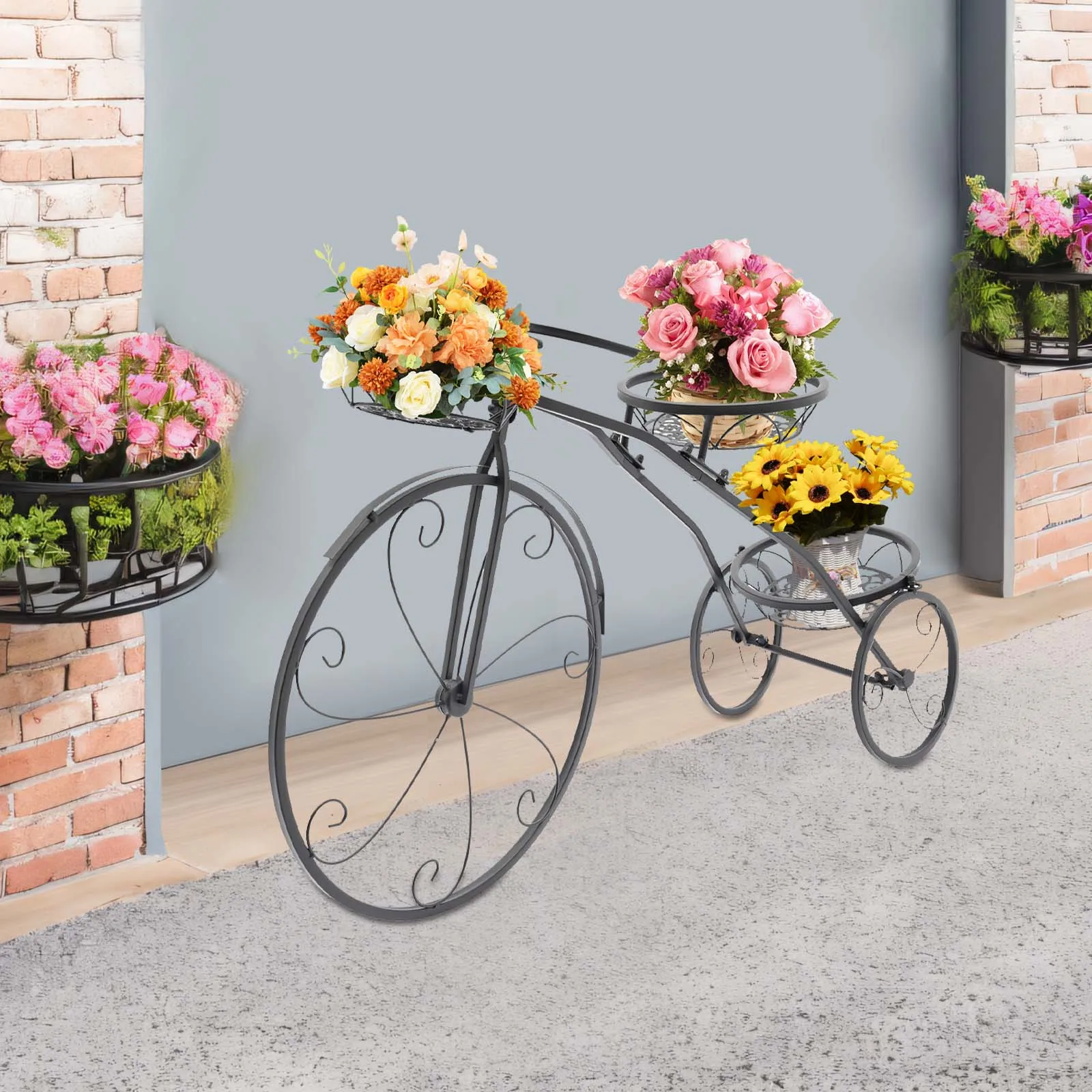 

Three-wheeled Plant Corner Shelf Plant Stand, Detachable Free Standing Plant Stand,Black for Entryways, Living Rooms