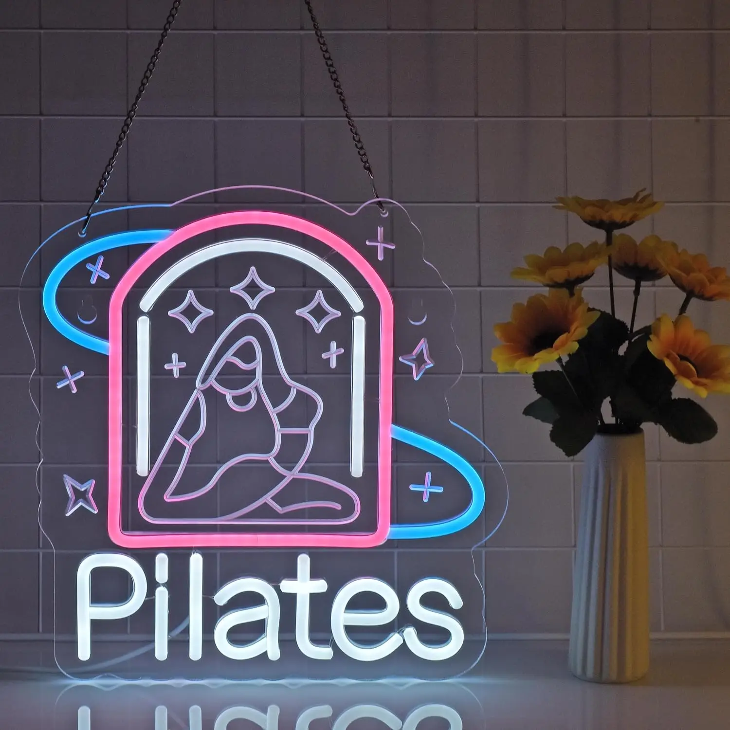 بيلاتيس النيون LED أضواء النيون لعافية استوديو اللياقة البدنية مركز رياضة اليوغا بيلاتيس الفضاء المنزل جدار ديكور فني USB عكس الضوء