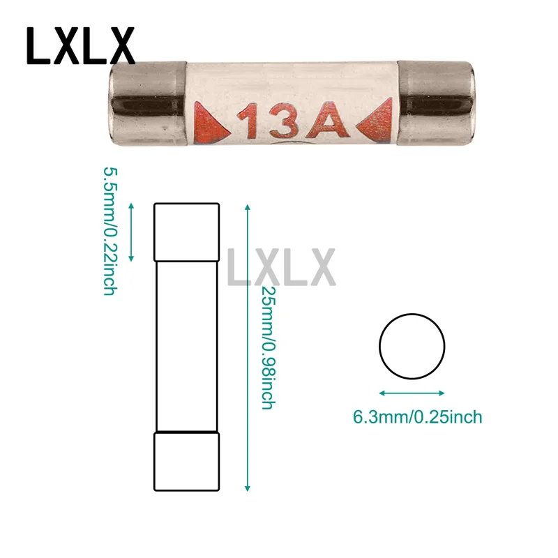 100PCS BS1362 6x25mm Ceramic Fuse Sand-Filled Slow-Blow Anti-Arc British Standard Plug Fuses 1A 2A 3A 5A 10A 13A 15A 20A 240V