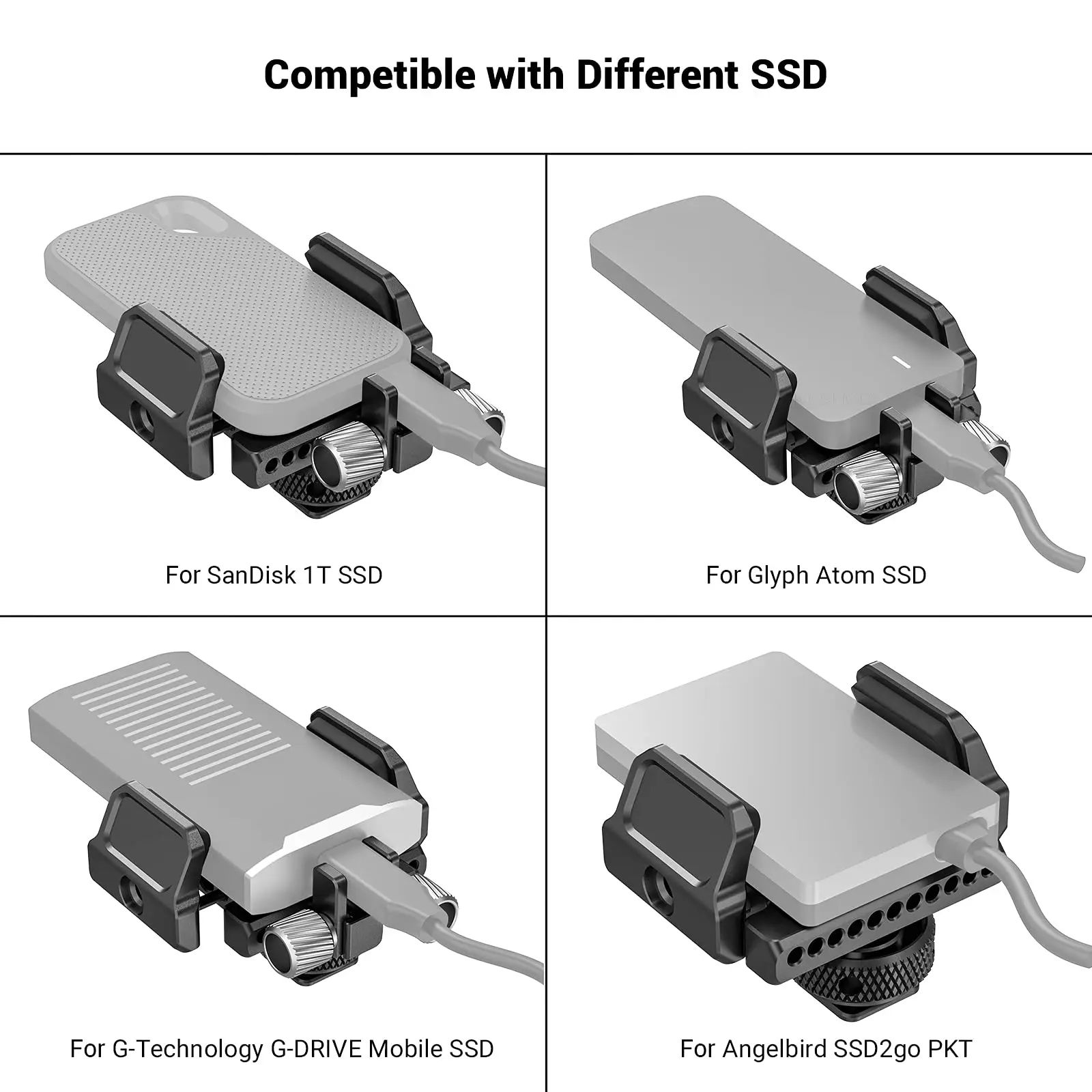 SmallRig uniwersalny zacisk mocujący do zewnętrznego SSD do Samsung T5 SSD kompatybilny z klatką SMALLRIG do BMPCC 4K & 6K - BSH2343