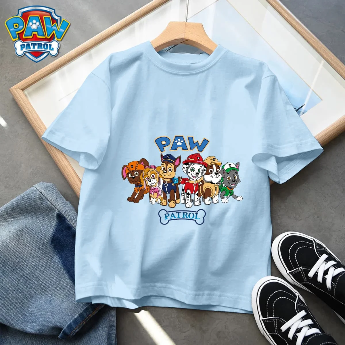 

Футболка Paw Patrols Hot Baby для девочек, летняя одежда, детские футболки с короткими рукавами с рисунком Скай и Эверест, милые повседневные топы, подарок на день рождения