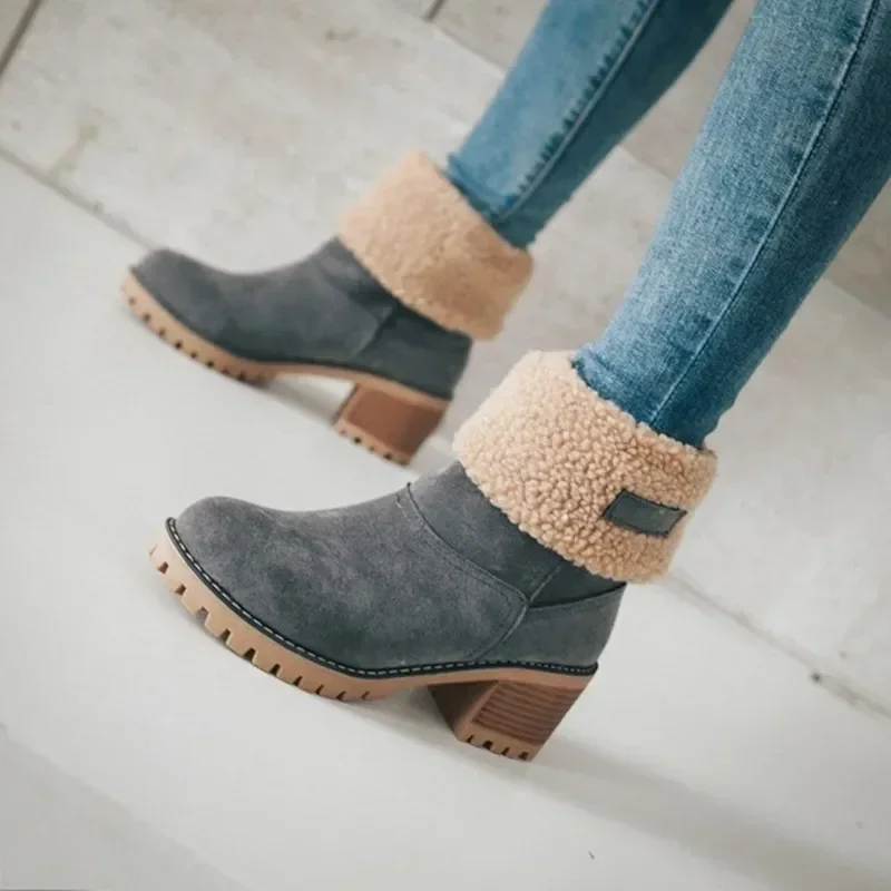 Women\'s Fur Warm Snow Boots 2023 Winter New Warm Wool Booties Ankle Boot Platform Shoes Turned-over Edge Casual Women Mid Boots