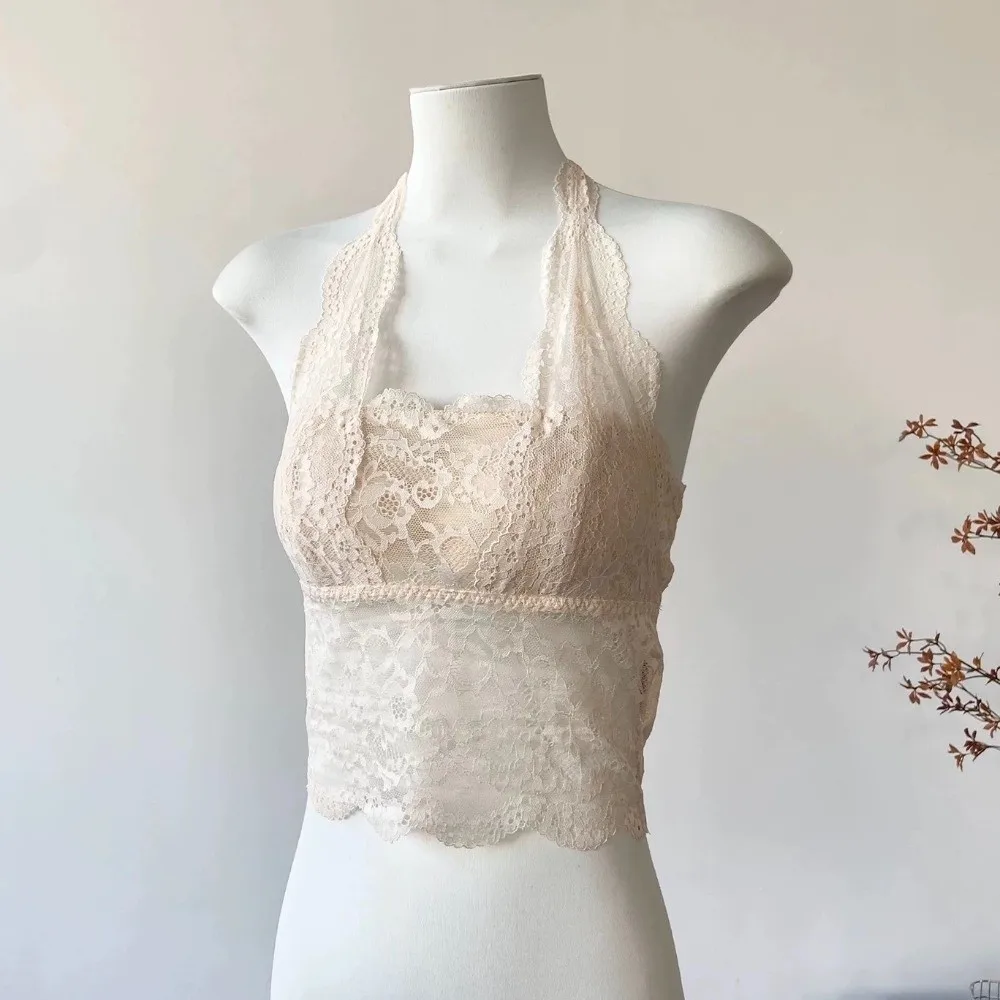Chest Cushion Top Mesh Flower Lace Camisole Transparent Sleeveless Lace Crop Tops Bottoming Shirt Lace Vest Top Ladies