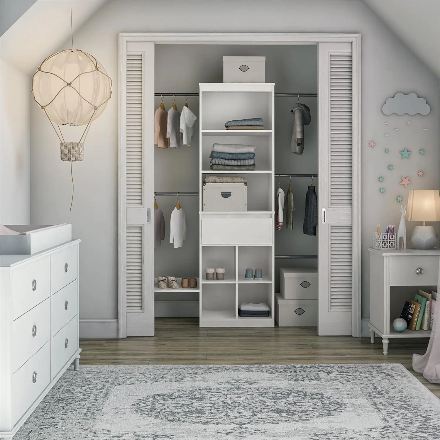 Wardrobes Made of Laminated Particle Board with A Non-toxic White Woodgrain Finish with Adjustable Shelves Easy Assembled