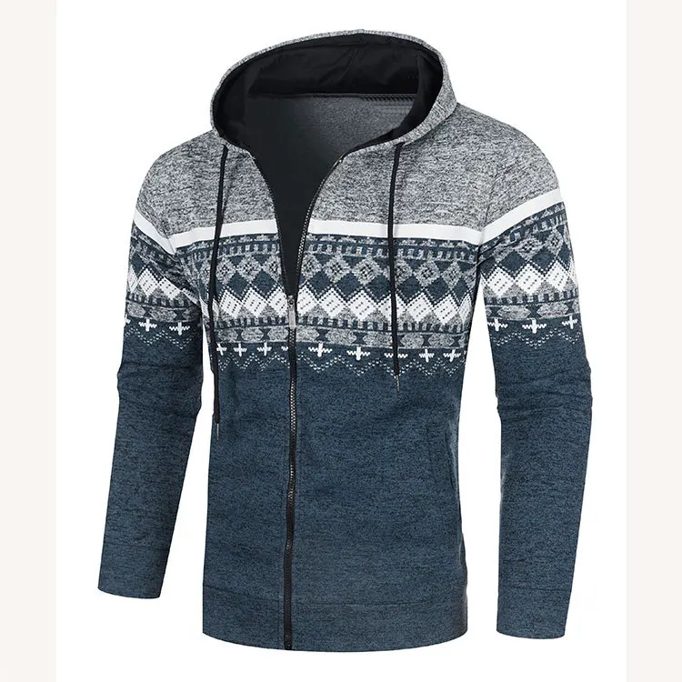 Männer Herbst Winter Herren Strickjacke Kapuze Strick druck Mantel Herren lässig Fleece warme Strickjacke Reiß verschluss Pullover S--3XL