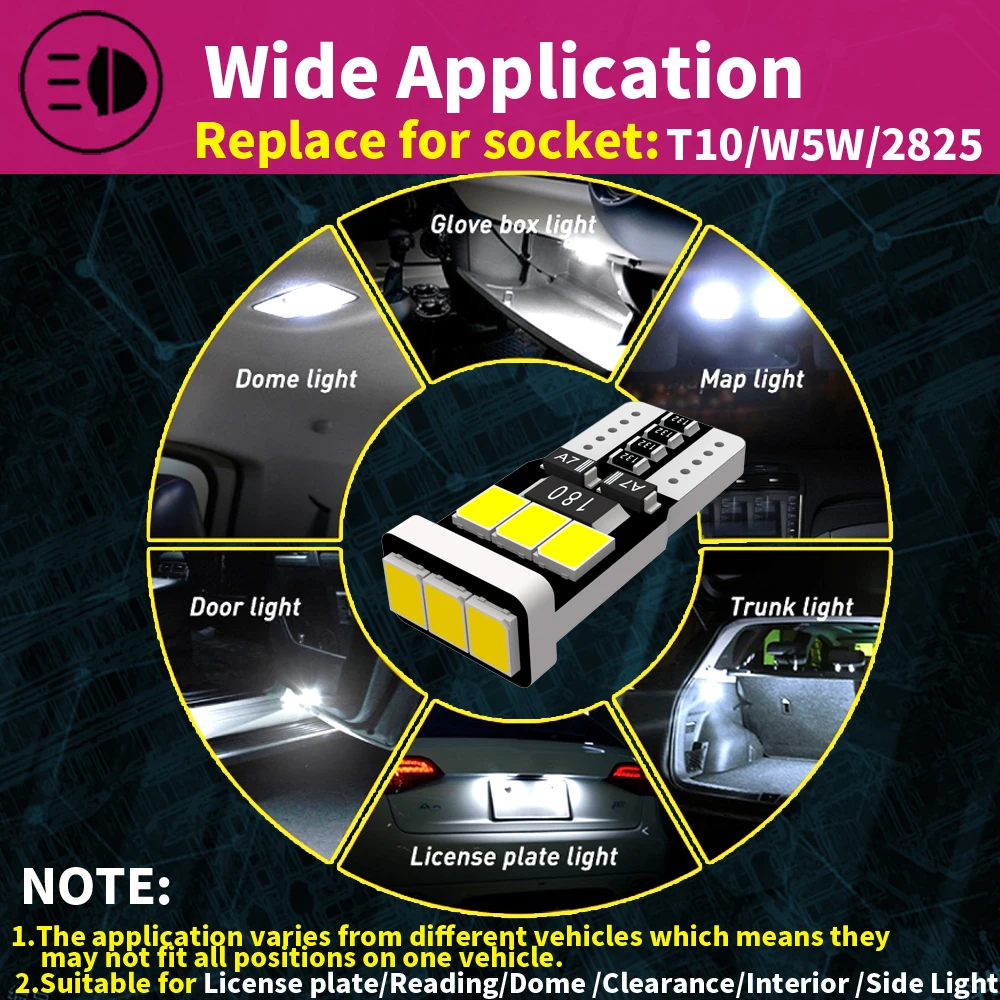 10 قطعة W5W T10 LED لمبات Canbus 2835 9SMD 12V 6000K 194 168 2825 2886x 5w5 LED سيارة خريطة أضواء قبة مصباح إيقاف السيارات مصباح إشارة السيارات #4