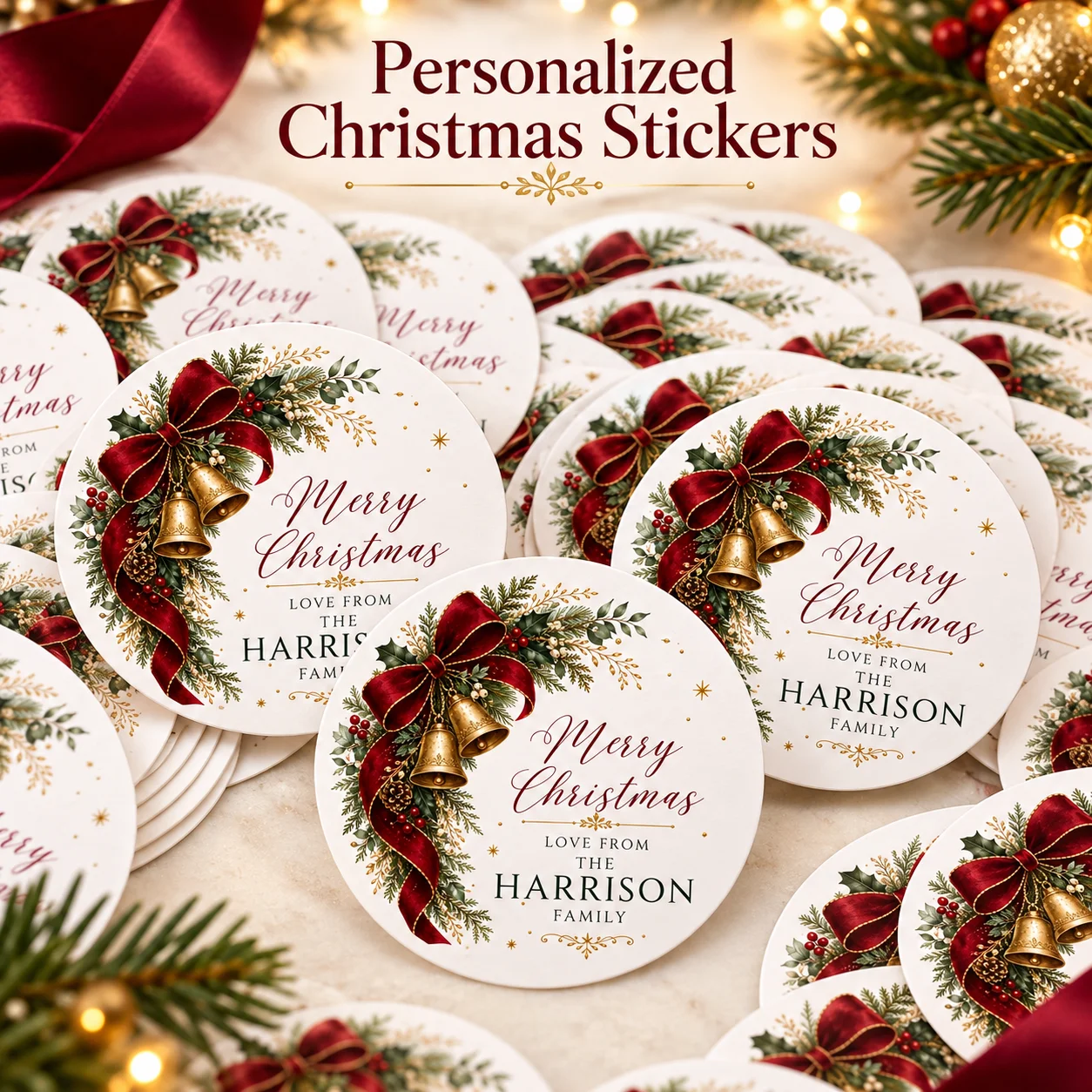 Personalized Christmas Stickers, Suitable for Gift Tags and Envelopes—Include Last Name/Initial Labels, Customizable with Name/Initials/Numbers, for Gifts, Greeting Cards, Holiday Packages—Classic Gift Sealing Wax, Als