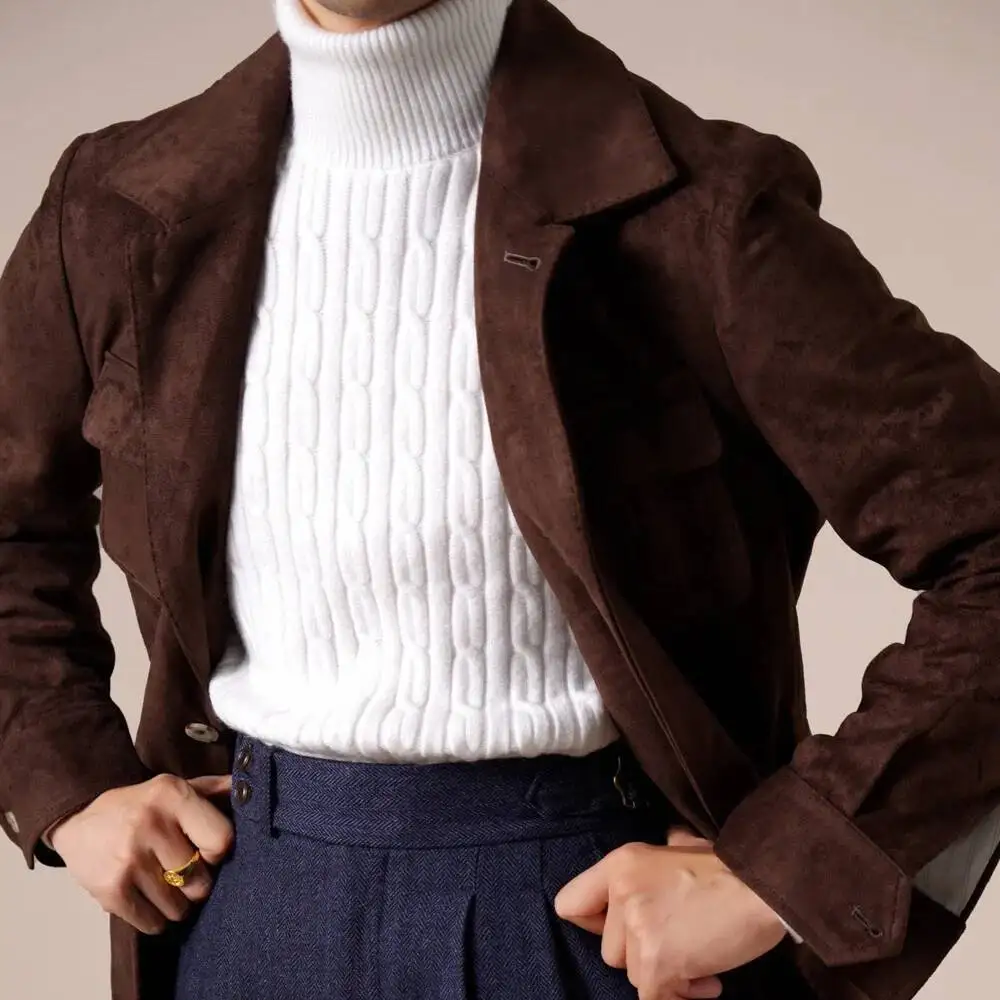 Suéter de punto de cuello alto para hombre, capa Base de manga larga, suéter de mezcla de lana superior para hombre, Maglione Natale, Otoño Invierno, marca