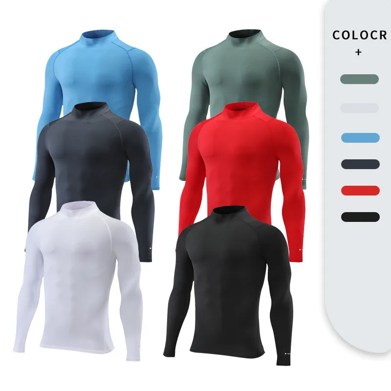 Men Turtleneck Running Long Base T Shirt Fitness Sport Basketball Football Gym Hiking Trainning Compression Top Bottom Clothes 9