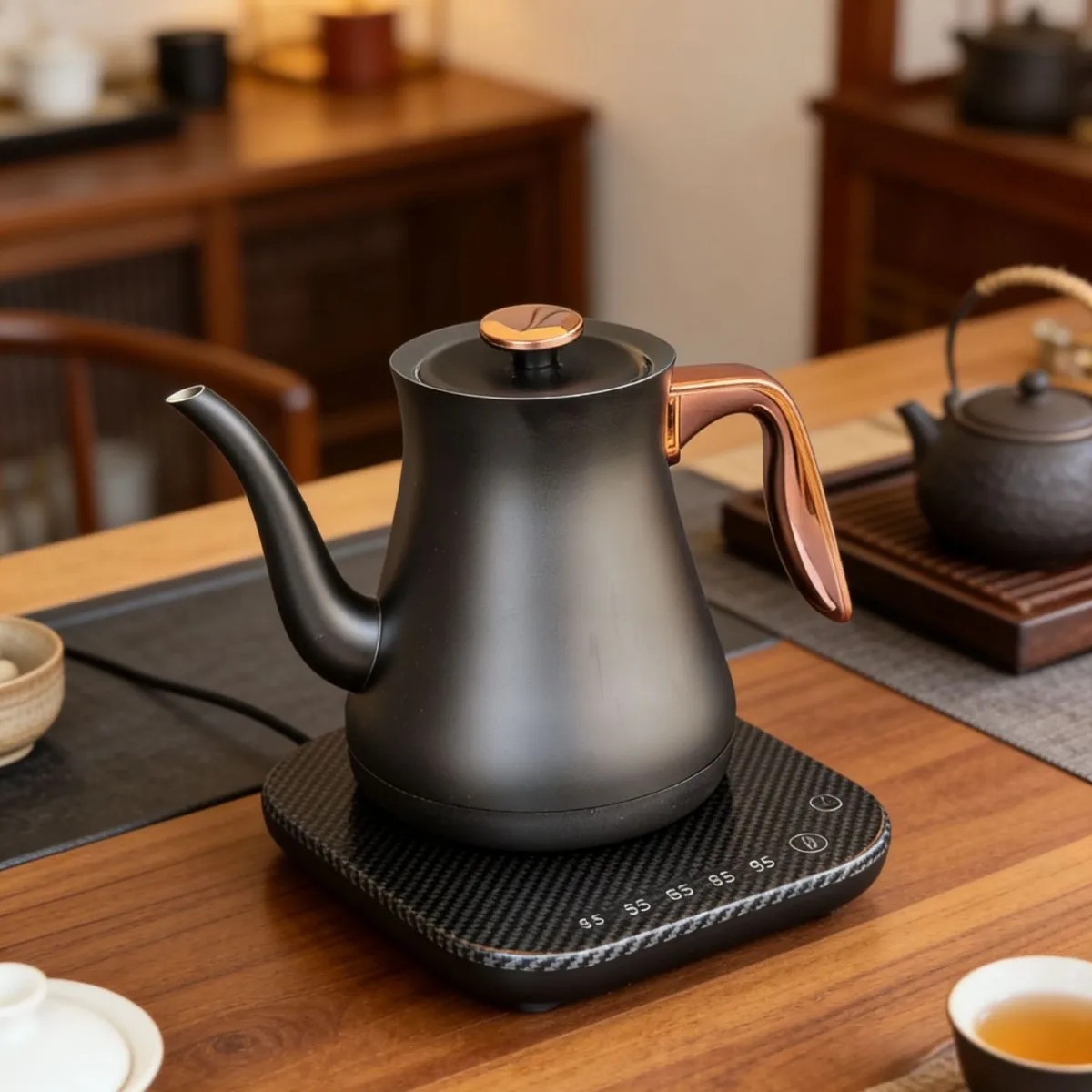 800ml Retro Hand Brewed Electric Coffee Pot 304 Stainless Steel Temperature Control Electric Kettle Auto Keep Warm Teapot 1200W