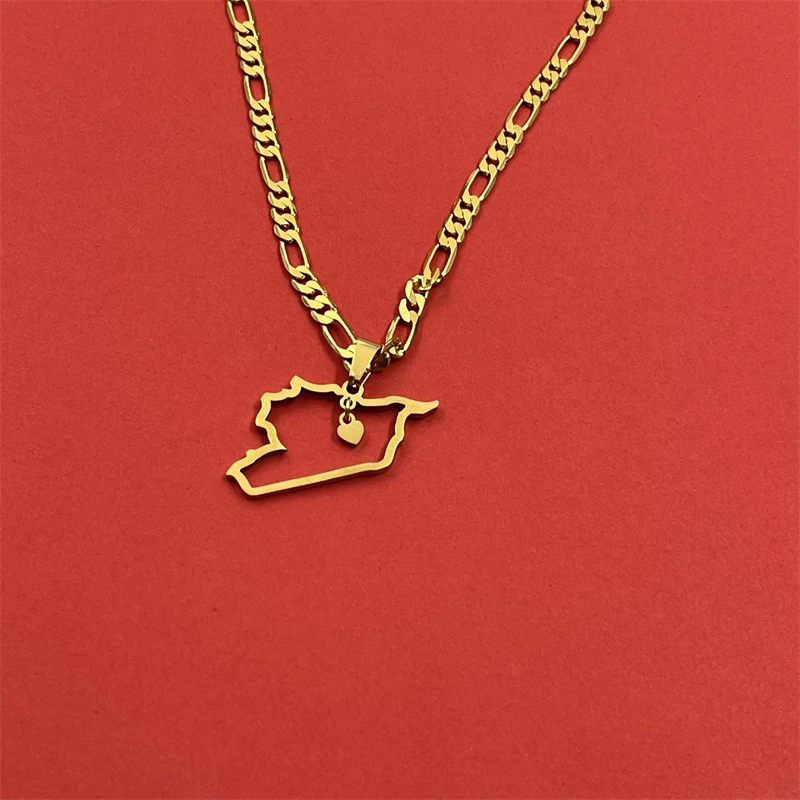 Minimally hollowed out Syrian map pendant with mini heart embellishment, gold-plated vintage outfit, commemorative necklace