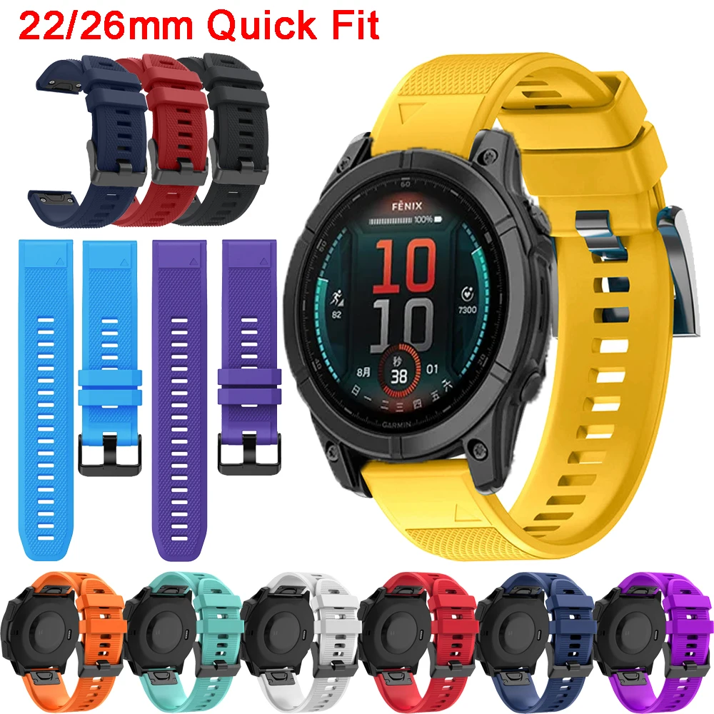 22mm 26mm Official QuickFit Silicone WatchBand for Garmin Fenix 7X(51mm)/Enduro 2/Epix Gen 2 Smartwatch Strap Fenix 7 6 5X Plus