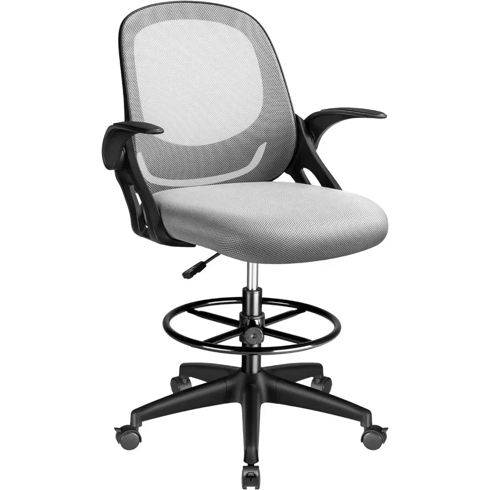 Drafting Chair Tall Office Chair with Flip-upArmrests Executive Computer Standing Desk Chair with Lockable Wheels and Adjustable