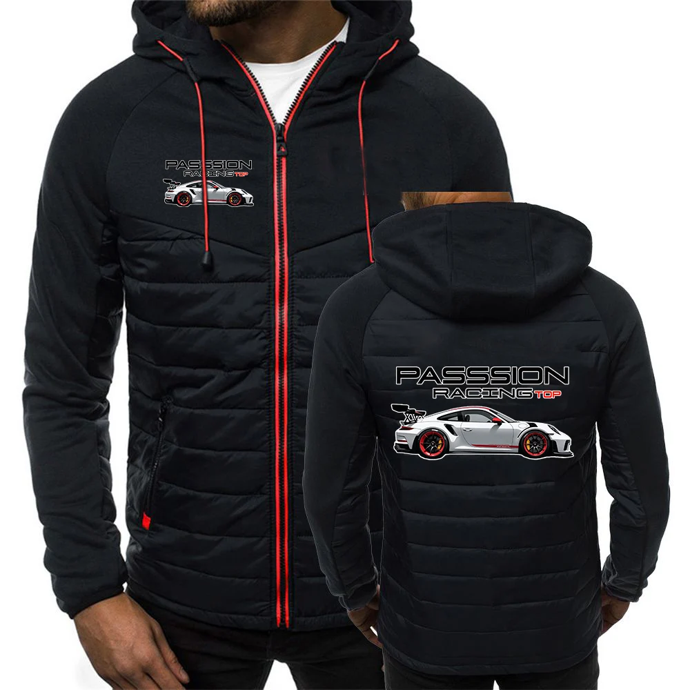 Top-level Racing Element Pattern Men's Casual Jacket Cotton Parka Coat Autumn Winter Thin Hooded Cotton Padded Windproof Hoodies