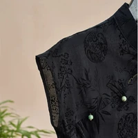Retro Thin Shirt New Chinese Style Cheongsam Top Black Jacquard Short Sleeve T-shirt Summer Mature Fashion Women's Clothing - Image 5