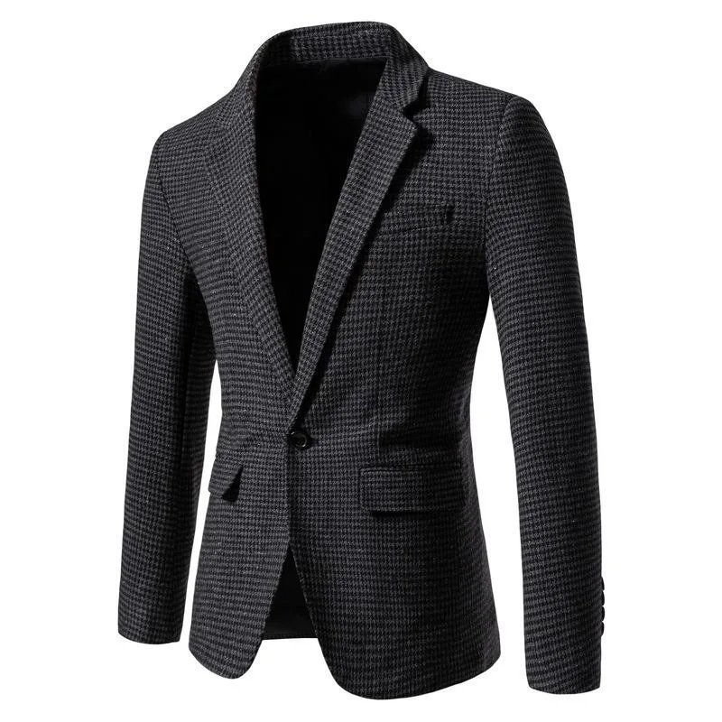 KIDWHXR 2026 Herbst Herren Blazer Retro Kariert Einreihig Herren Oberbekleidung Schmal Geschnitten Langarm Business Casual Herren Anzugjacke – Detail 6