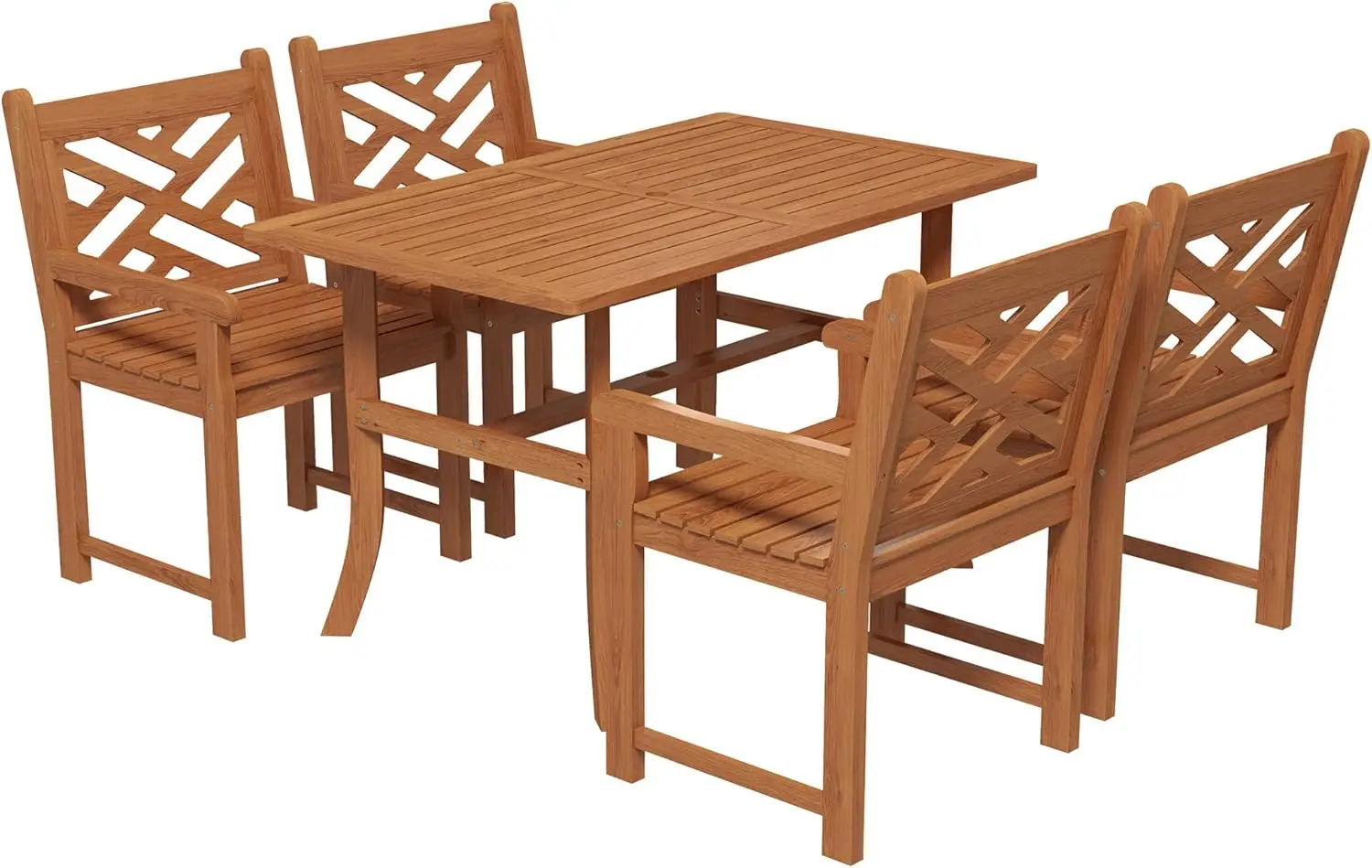 Outsunny Outdoor Patio Dining Set, 4 Seater Wood Dining Table and Chairs for Backyard, Conservatory, Garden, Poolside, Deck,Teak