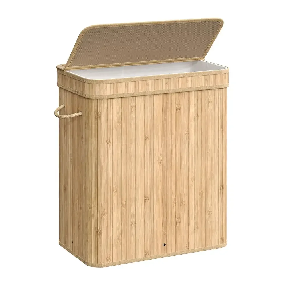 Natural Bamboo Laundry Hamper 100L Capacity with Lid Handles Removable Liner Foldable Hamper Laundry Room Bathroom Bedroom