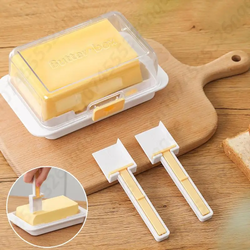 أطباق زبدة محكمة الغلق مع غطاء وسكين شرائح الجبن صندوق تخزين التعبئة والتغليف صينية زبدة بلاستيكية محكمة الغلق لمستلزمات المطبخ #1
