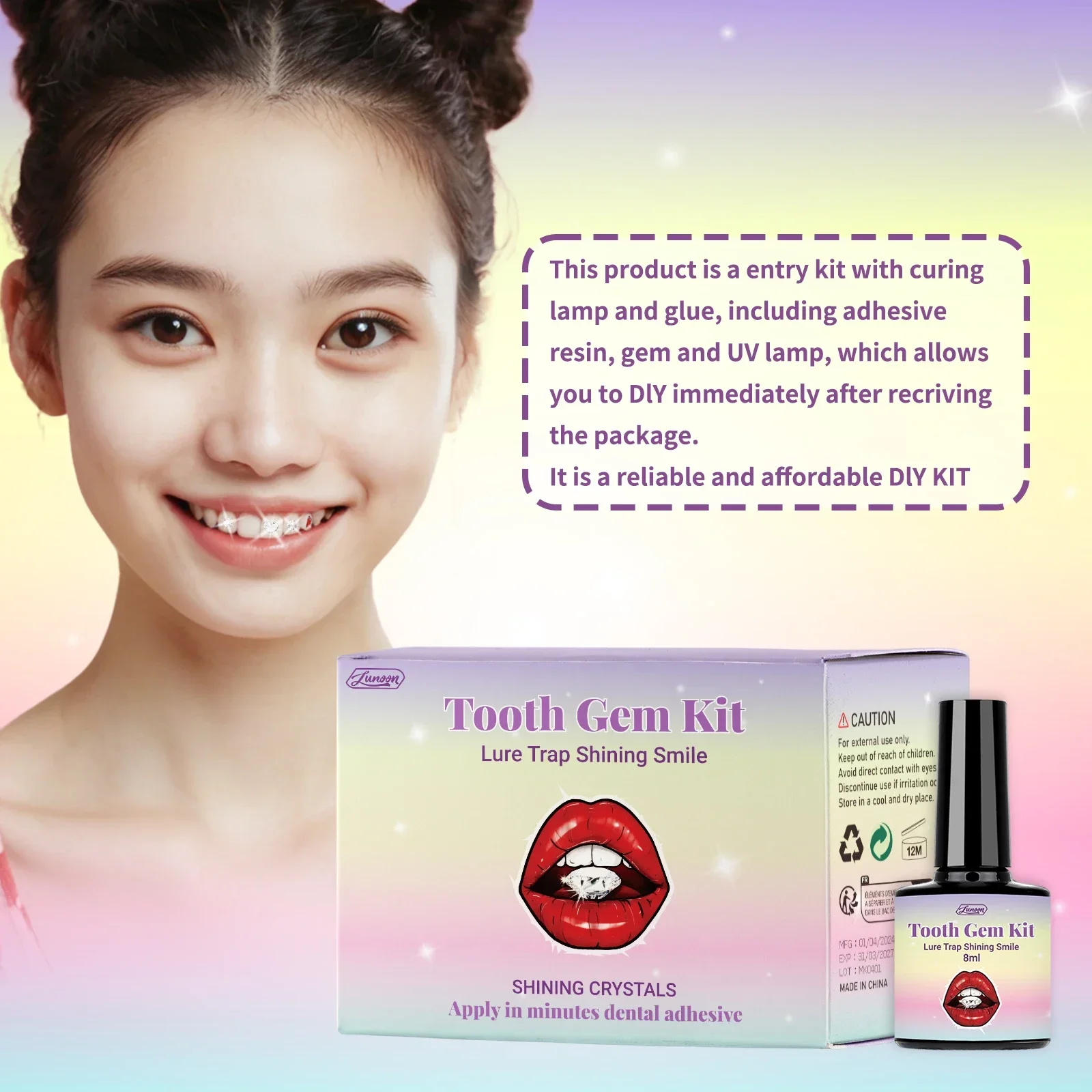 لتقوم بها بنفسك زخرفة الأسنان مع علاج الضوء الغراء المهنية الأسنان لاصق جوهرة بلورات الديكور سهلة لإزالة للجنسين الأسنان ديسمبر #4