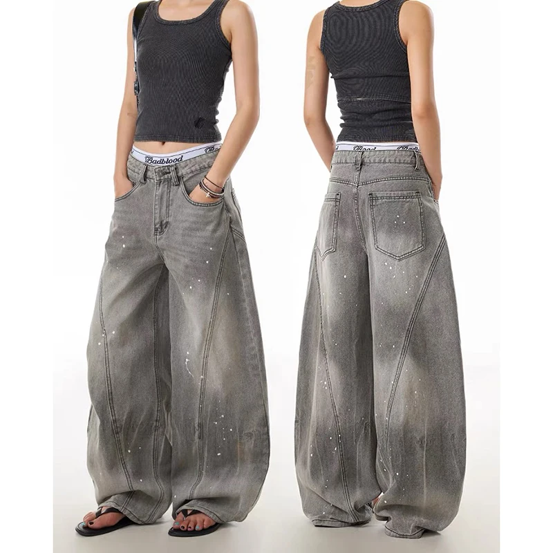 

YIBASHU женские мешковатые серые джинсы джинсовые Goblin Core американский ретро High Street Y2K японский Harajuku широкий ковбойский гранж-панк