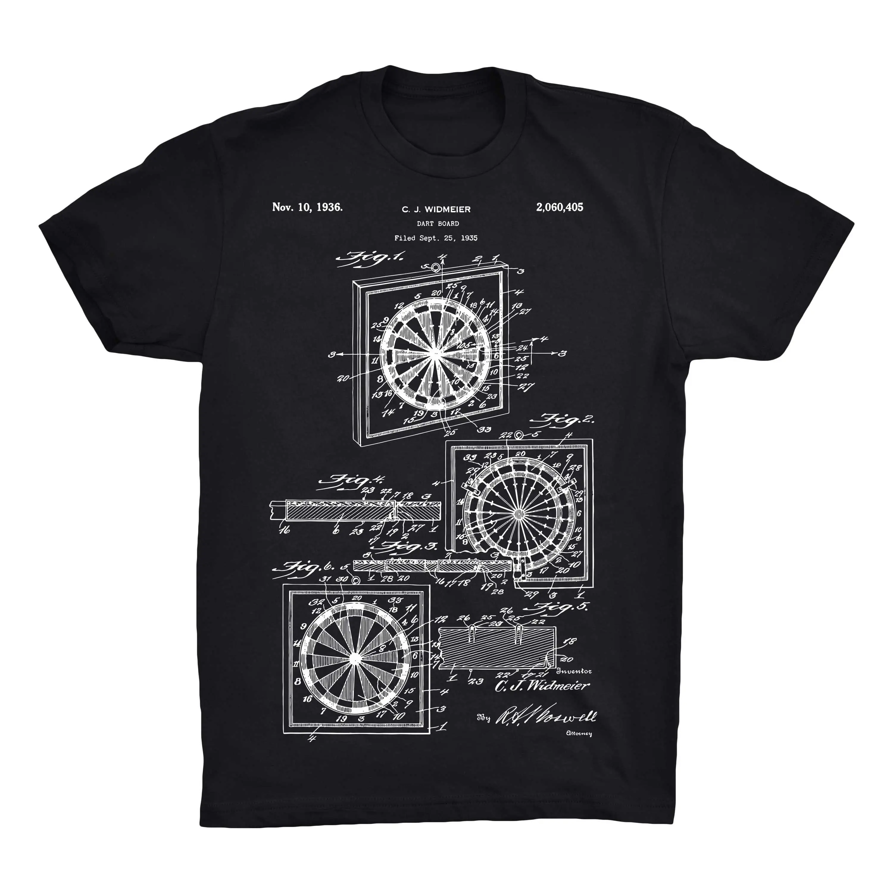 Dartboard Patent T Shirt On Black Red White or Gray 100 Soft Premium Cotton and Comfy