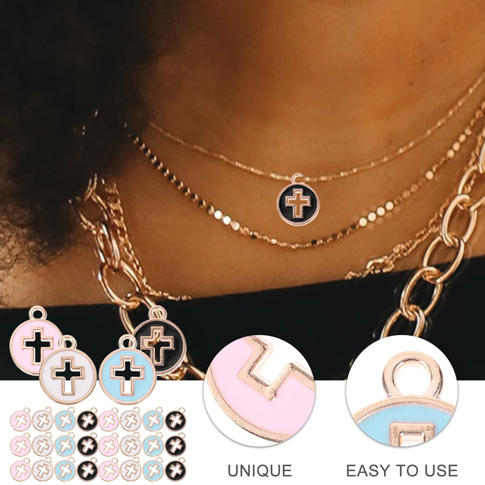 

40pcs Cross shaped Pendants Necklace Decors Bracelet naments DIY Accessories White Black Color H made Craft Charms