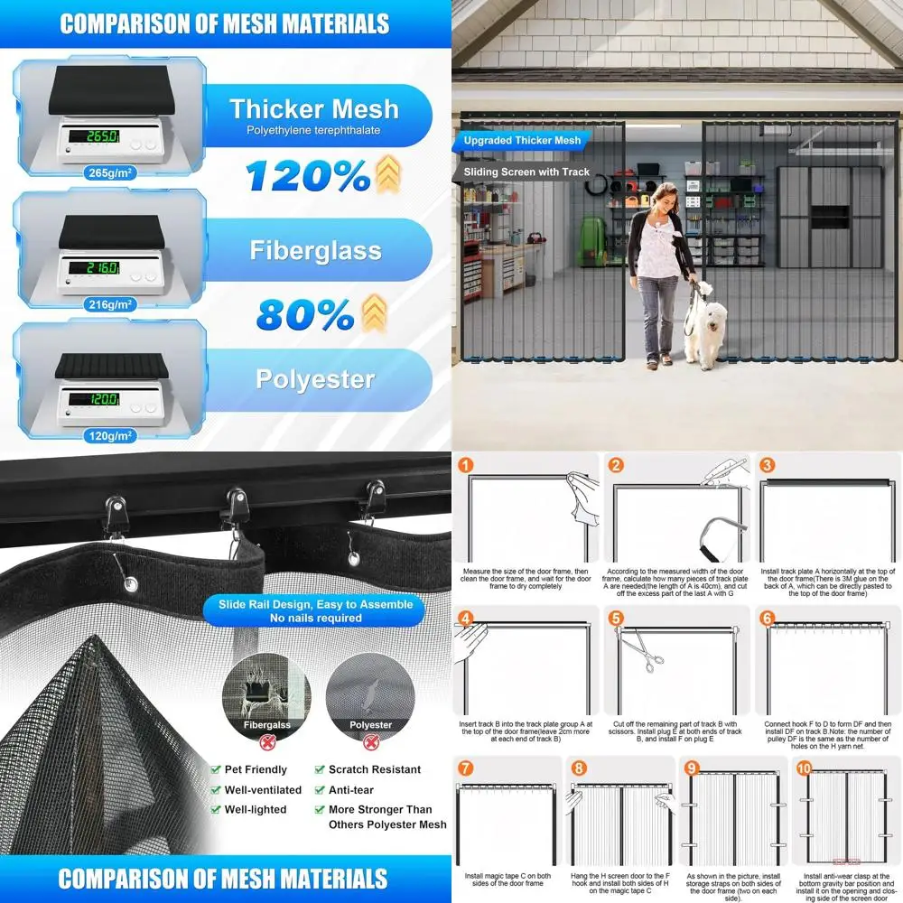 

9x7FT Single Car Garage Retractable Screen Door with Magnetic Track Closure