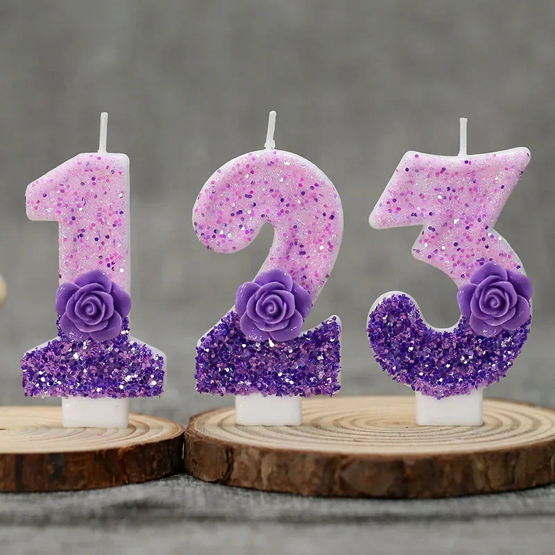 0 1 2 3 4 5 6 7 8 9 Birthday Candle 1 Years Pink Flower Birthday Candles for Cake Purple Children's Birthday Candles Decoration