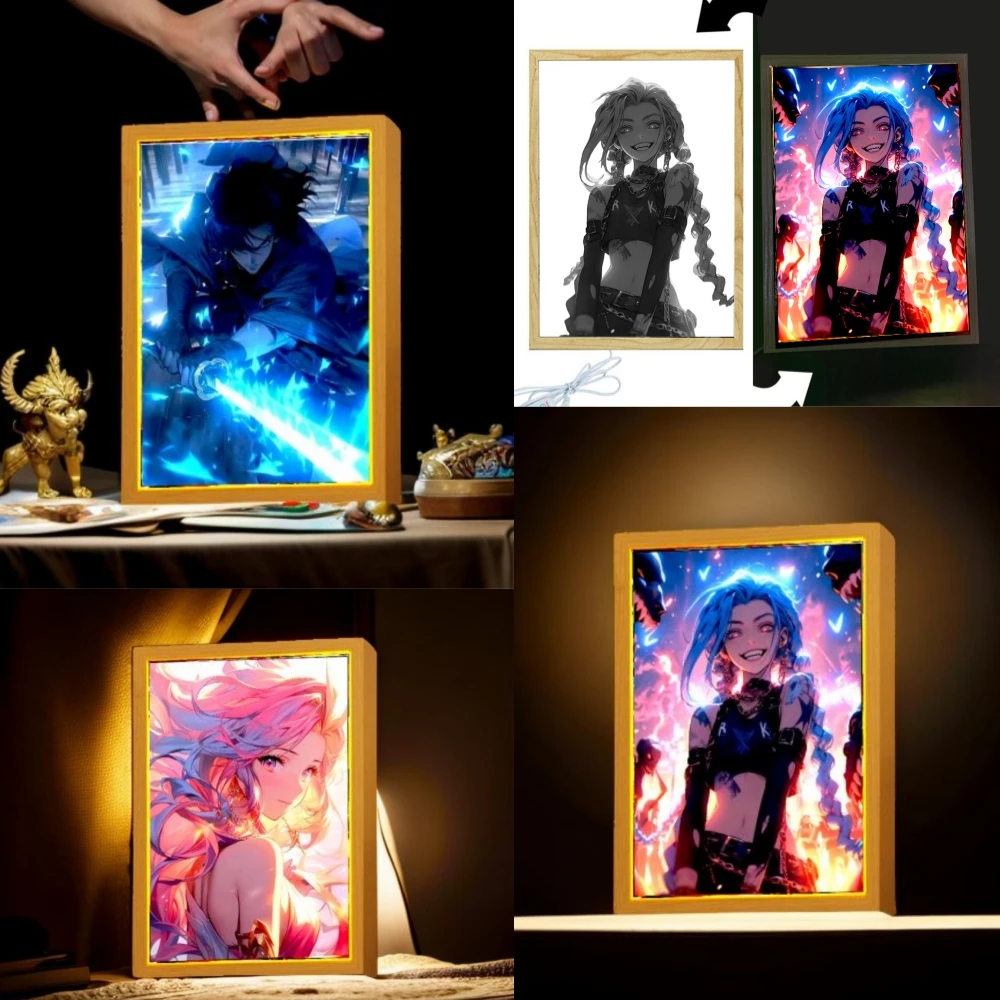 Anime Figure League of Legends Figures Light Painting Photo Frame Night Light Action Figures Gaming Room  Decor Christmas Gifts