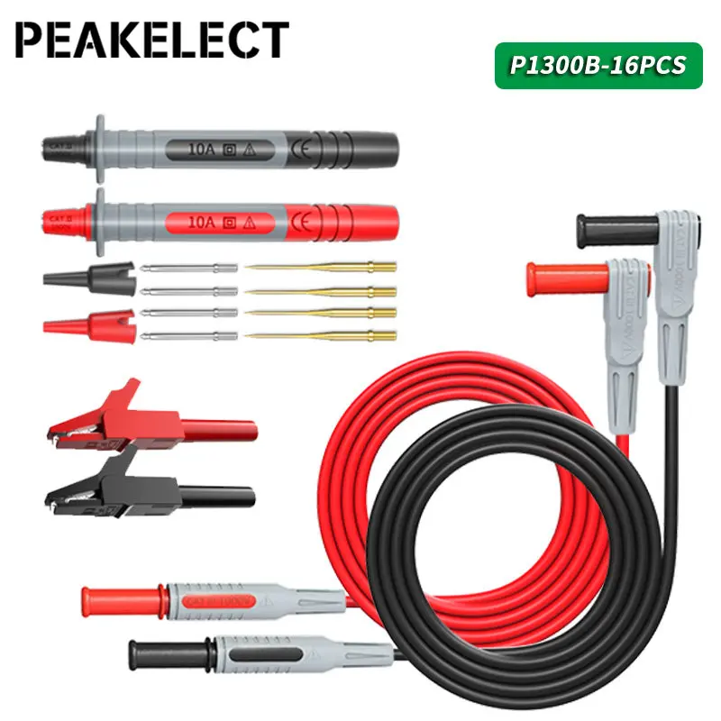 Peakelect P1300B 16 szt. 4mm wtyczka bananowa multimetr zestaw przewodów pomiarowych + wymienne igły sondy testowej + zaciski krokodylkowe + sonda testowa długopisy