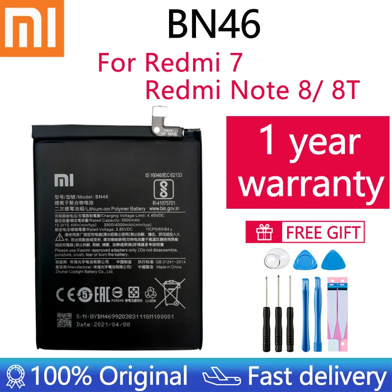 

100% Original Replacement 4000mAh BN46 Battery For Xiaomi Redmi 7 Note8 Note 8 8T Phone Battery Bateria Batterie AKKU Free Tools