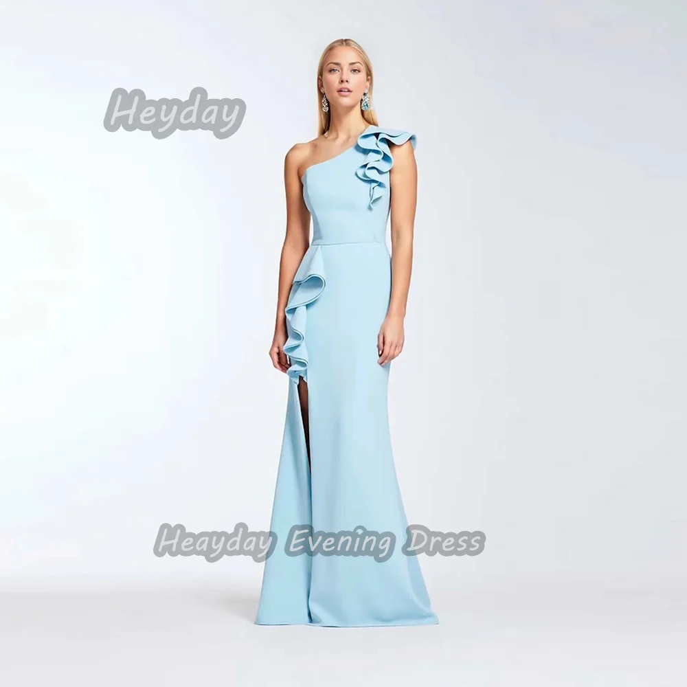 

Heyday السعودية One Shoulder Prom Gown Ruffle Straight Crepe Sleeveless Floor Length Elegant Dress For luxurious Woman 2024