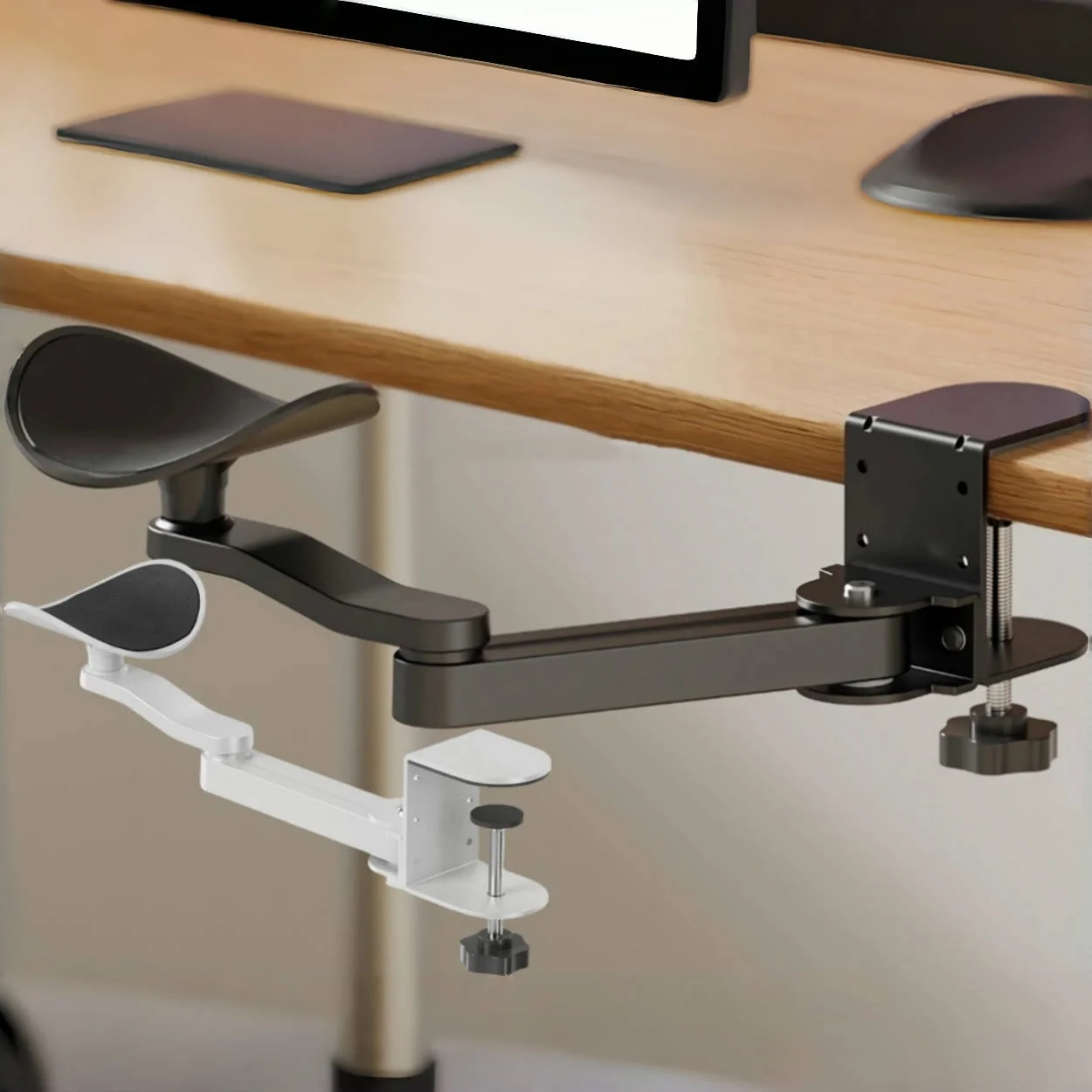 Aluminum Desk Arm Rest Support Swivel Ergonomic Elbow Cushion Clamp-On Armrest for Office/Home/Gaming Table Extension Platform