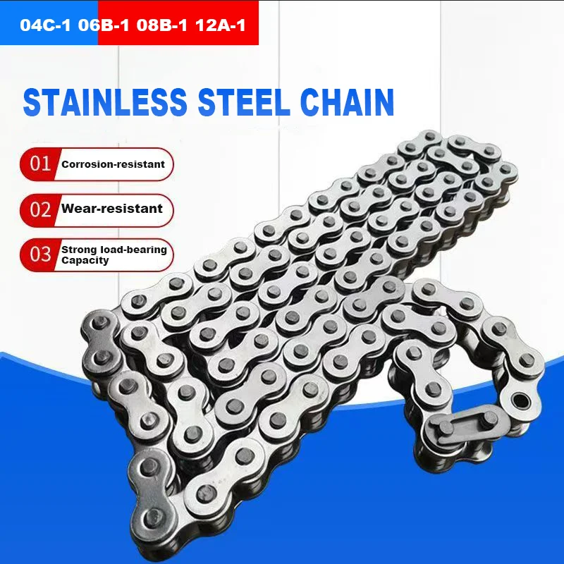

1/1.5/5 Meter 04C-1 06B-1 08B-1 12A-1 Stainless Steel Chain Single Row Chain Industrial Roller Chain Transmission Accessories