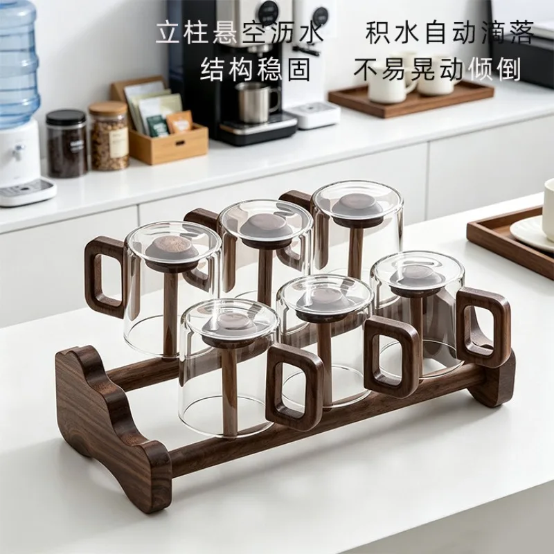 Walnut storage teacup shelf Solid wood tea ceremony accessories Household tea set
