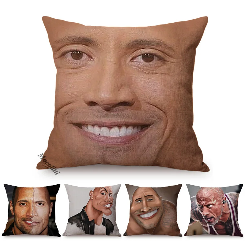 The Rock Face Dwayne Portrait Sofa Cushion Cover American Actor Johnson Pattern Decorative Cotton Linen Throw Pillow Case