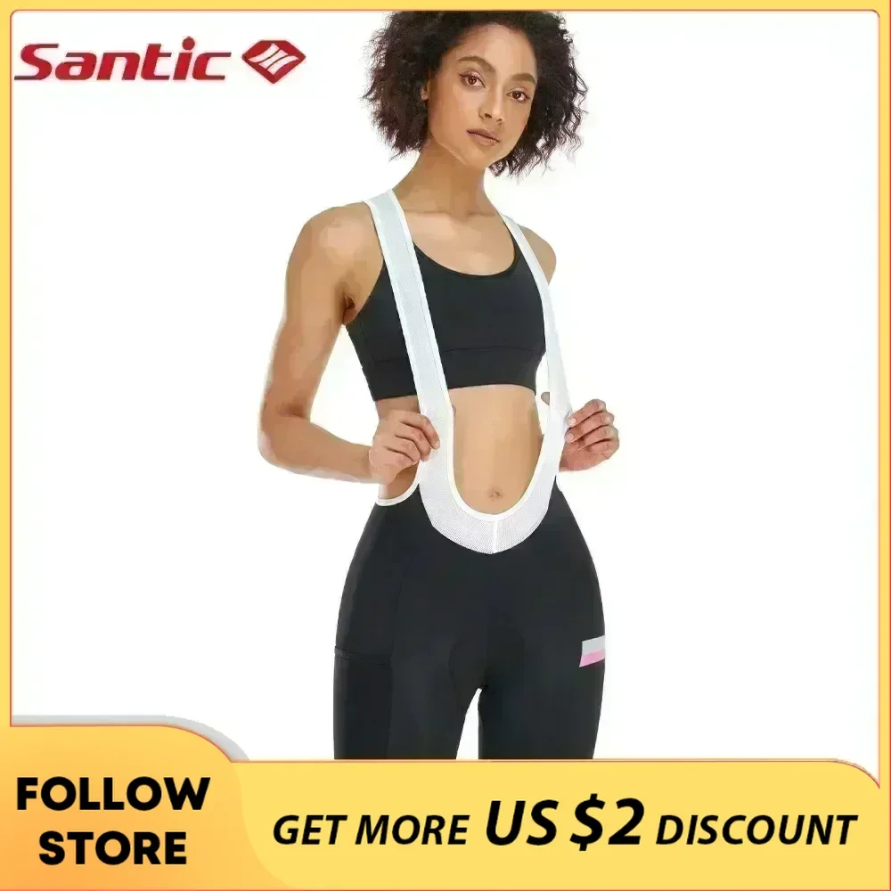 Santic Women Cycling Bib Shorts Summer MTB Bike Bibs Shorts Padded Tights Pants Quick Dry Reflective Breathable Asian Size