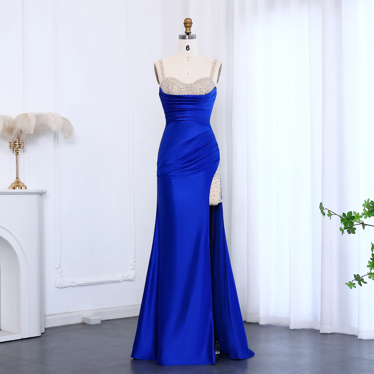 

Sharon Said Elegant Satin Royal Blue Mermaid Gowns with Slit for Black Girls Evening Graduation Party SH010 Customized
