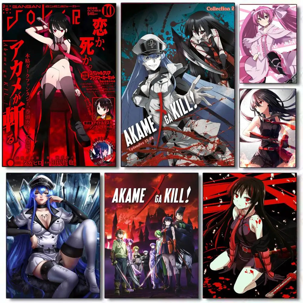 Póster HD PVC autoadhesivo arte de pared-impermeable reutilizable para el hogar Oficina Café Anime A-Akame Ga KILL
