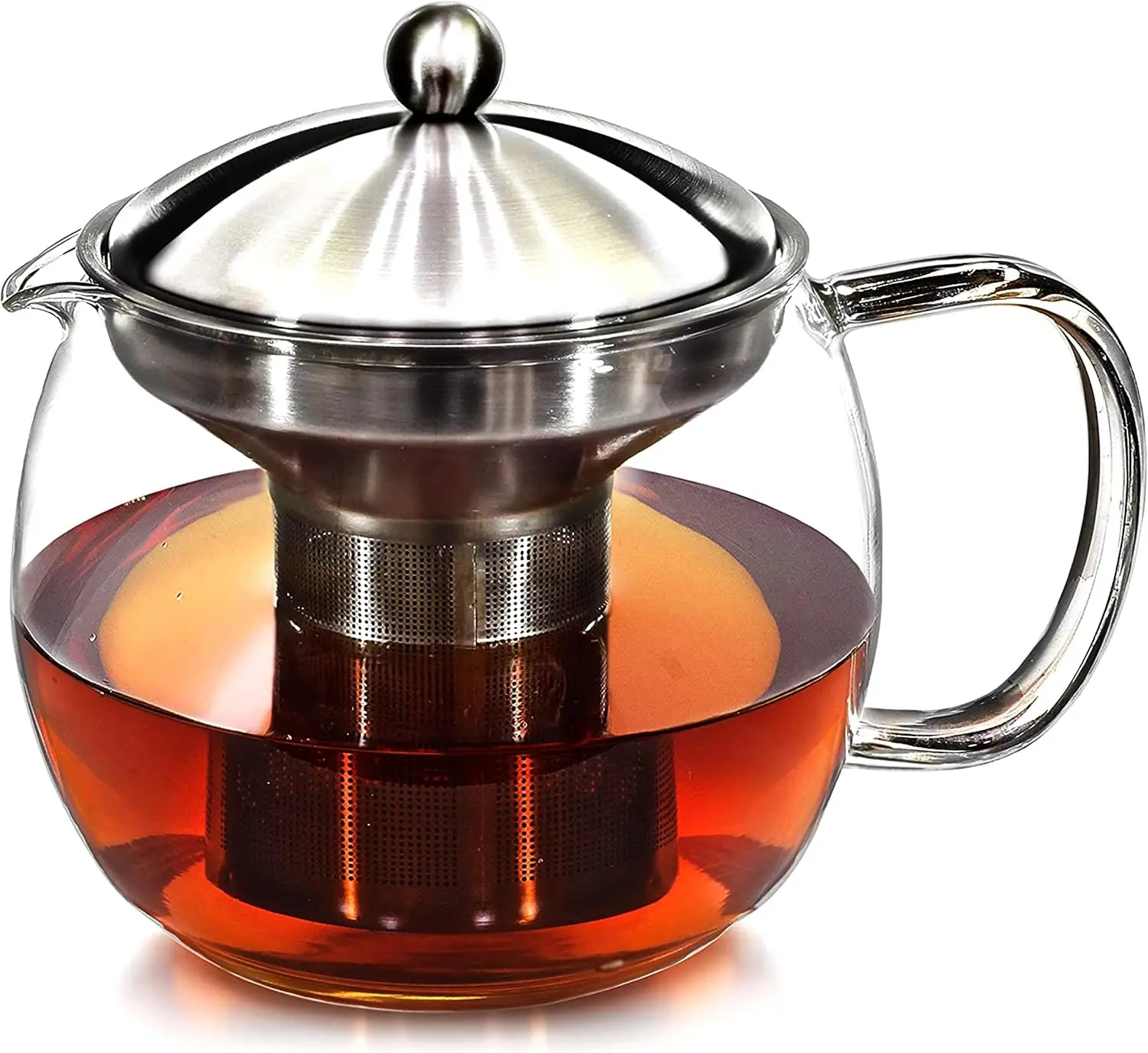 

Clear Glass Teapot with Infuser, 40oz Capacity for Loose Leaf Tea, Includes Strainer and Warmer