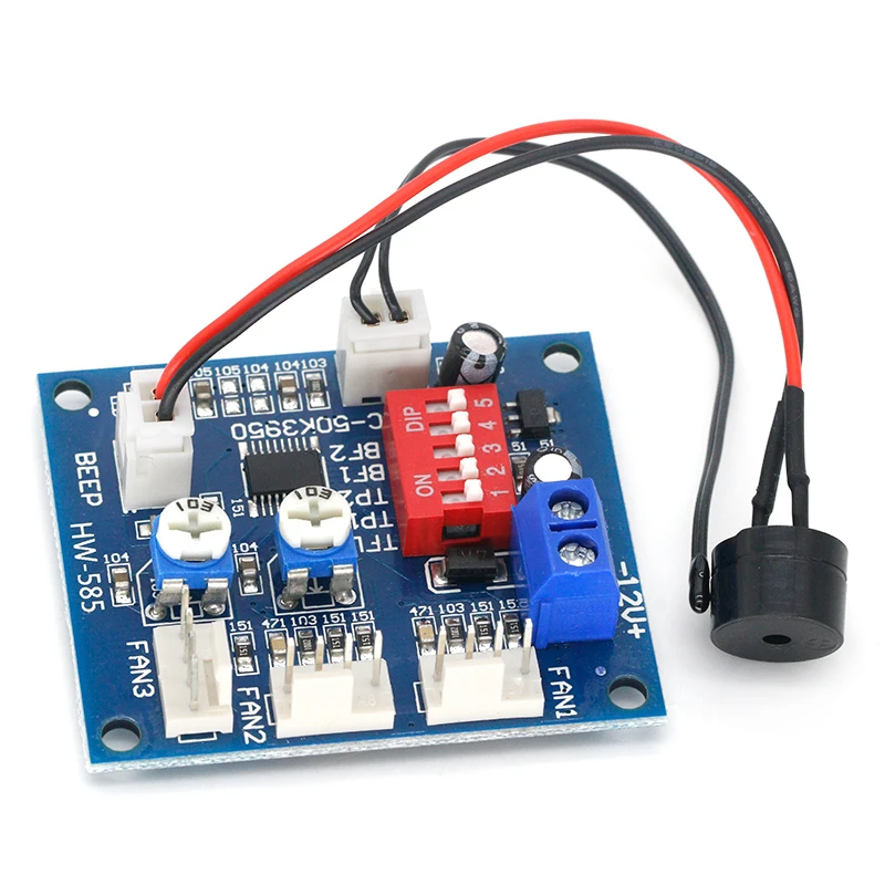 DC 12V 5A PWM PC CPU Fan Temperature Control Speed Controller Module Buzzer High-Temp Alarm NTC B 3950 Thermistor 50K