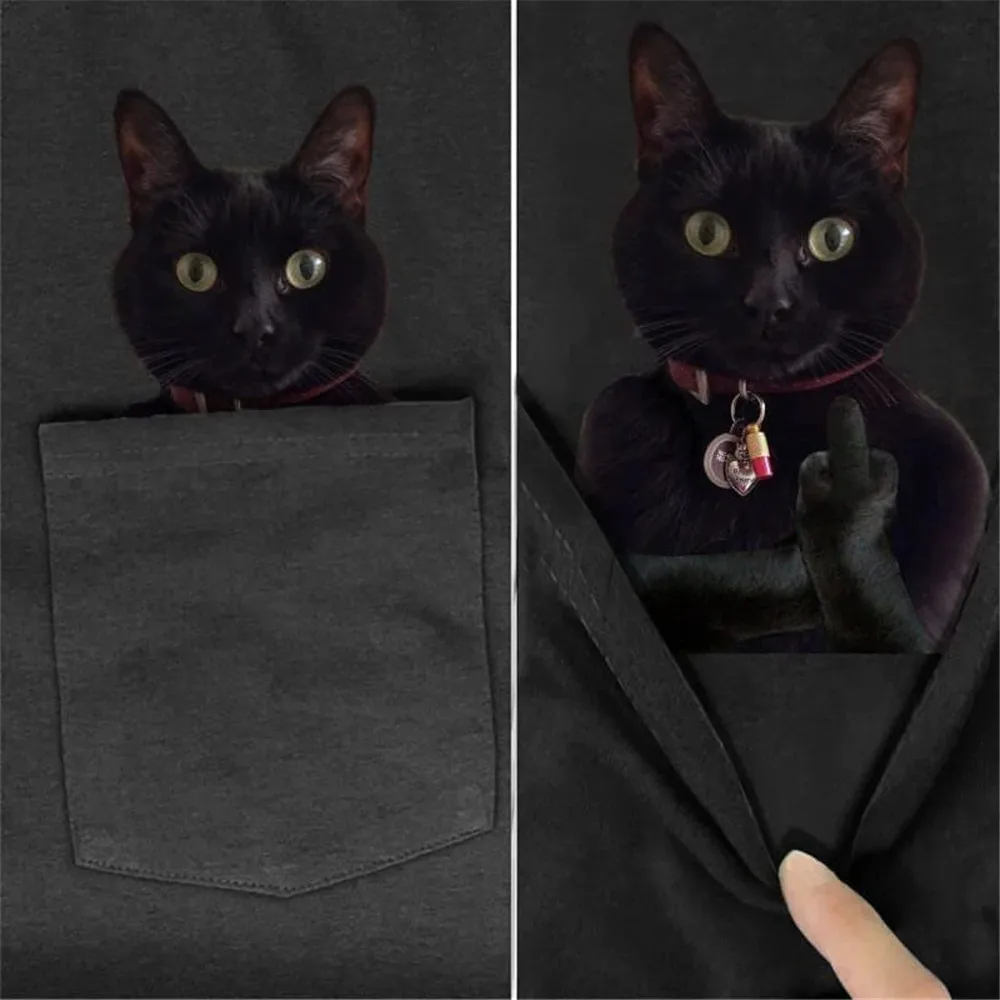 CLOOCL New Fashion T-shirts Funny Cat Pocket T-shirt Mens Women Summer Short Sleeve Shirts 100% Cotton Tees Dropshipping