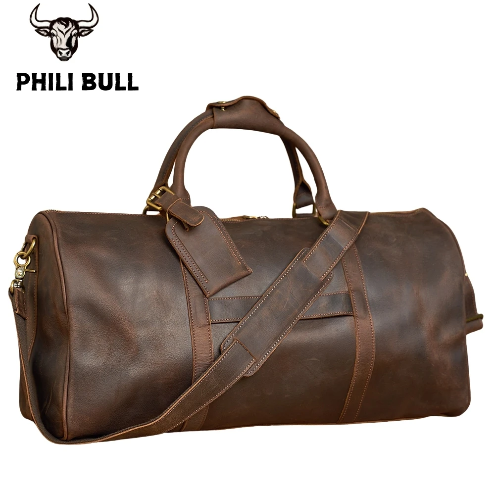 Genuine Leather Travel Bag Vintage Handbag For Men Shoulder Bags Weekend Bag Duffle Bags Gym Bags For 17 Inch Laptop