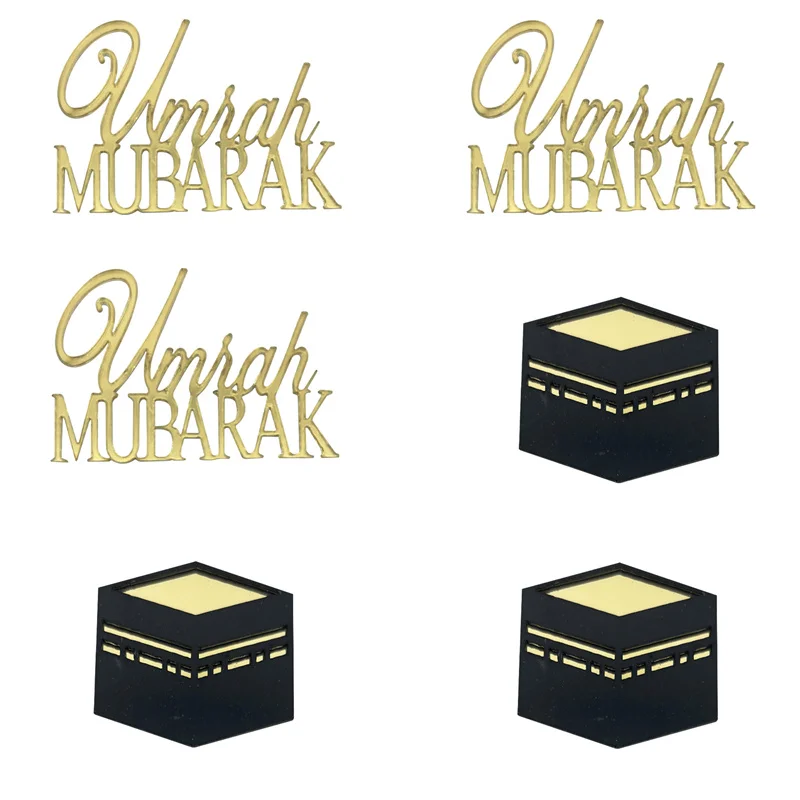6Pcs Black Gold Acrylic Umrah Mubarak Cupcake Topper Ramadan Kareem Home 2026 Islamic Muslim Party Eid Table Cake Decor Supplies 3
