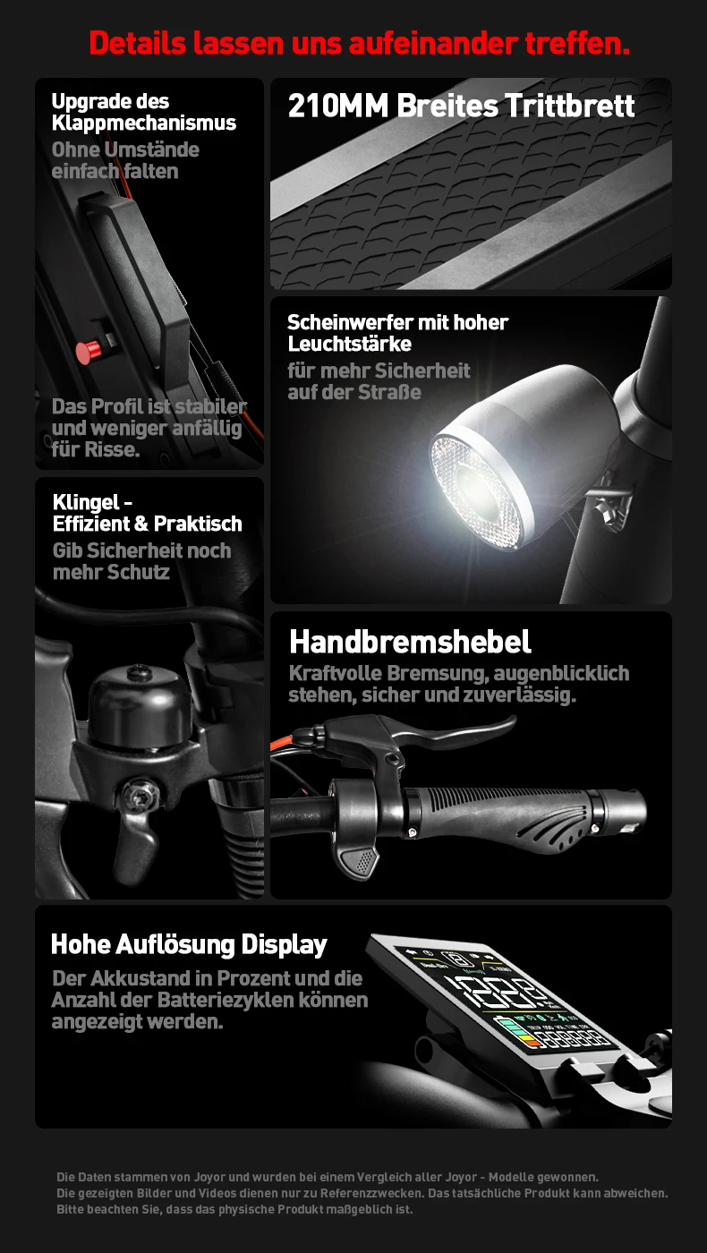 JOYOR T6E (ABE) Elektroroller für Erwachsene, 20 km/h Höchstgeschwindigkeit, 70 km Reichweite, 500W Motor, 48V 18Ah Akku, 10 Zoll Reifen, E-Scooter – Detail 11